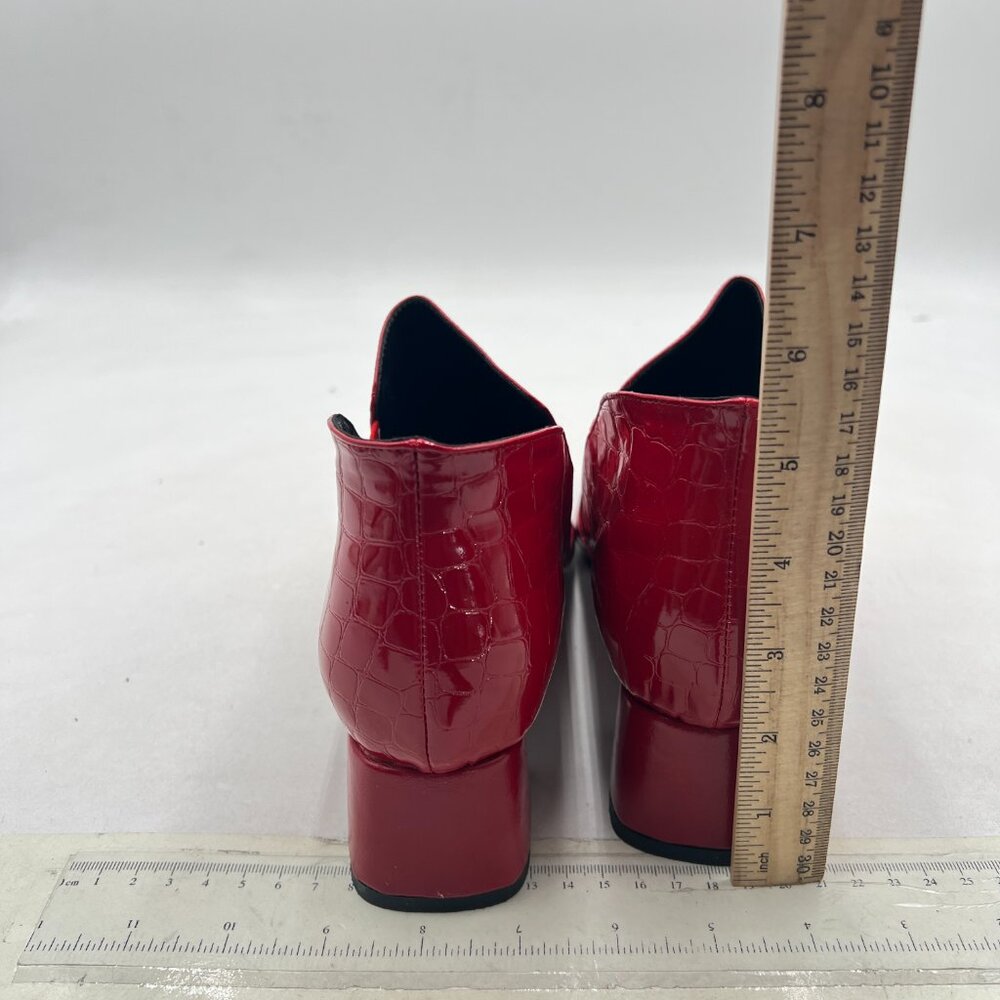 YDN Red Sexy Pointed Toe Ankle Boots Chunky Low Heel Boot Pull on Elastic Shoe - Picture 4 of 8